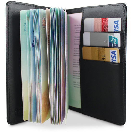 Skórzany portfel na karty zbliżeniowe i paszport z ochroną RFID