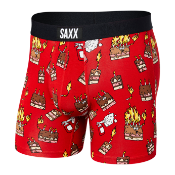 Bokserki męskie szybkoschnące SAXX VIBE Boxer Brief płonące torty - czerwone