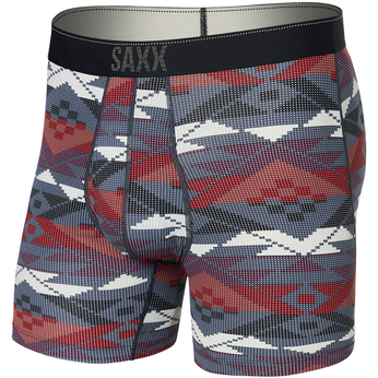 Bokserki męskie trekkingowe / sportowe z rozporkiem SAXX QUEST Boxer Brief Fly geometryczny wzór - bordowe 