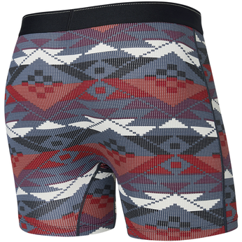 Bokserki męskie trekkingowe / sportowe z rozporkiem SAXX QUEST Boxer Brief Fly geometryczny wzór - bordowe 