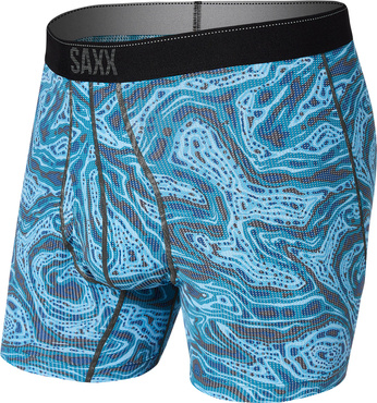 Bokserki męskie trekkingowe / sportowe z rozporkiem SAXX QUEST Boxer Brief Fly zakręcone fale – niebieskie