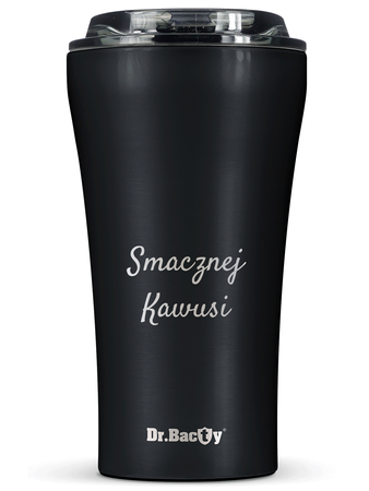 Kubek termiczny na kawę Dr.Bacty Apollo 2.0 - Smacznej kawusi - 360 ml - Black Matt